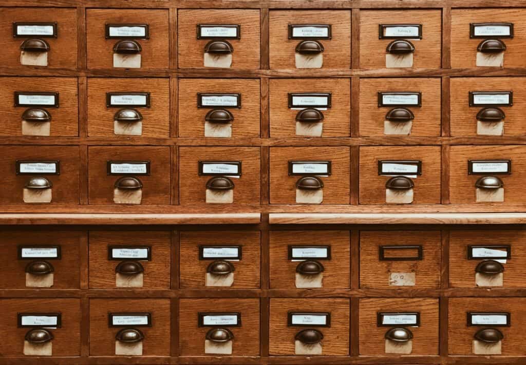 image of vintage drawers for record keeping for the article What Does A Good CRM Database Look Like?