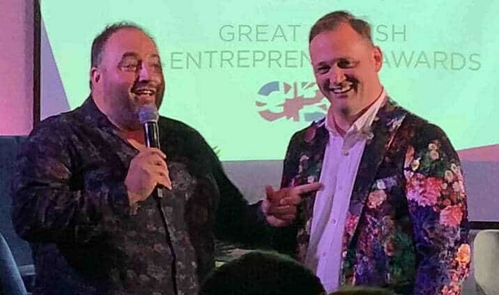 image of Simon Washbrook next to Wynne Evans at the Great British Entrepreneur Awards