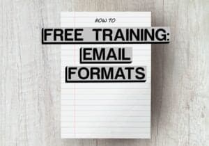white piece of paper on grey wooden table with the word free training - email formats edited on top