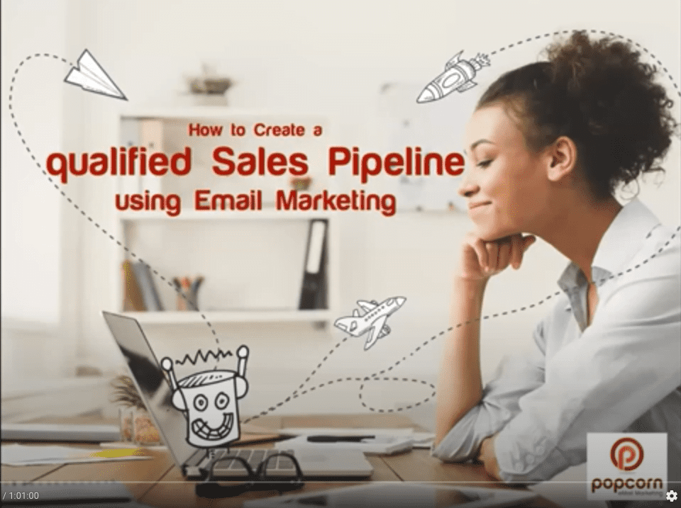 woman looking at laptop with title qualified sales pipeline using email marketing in red