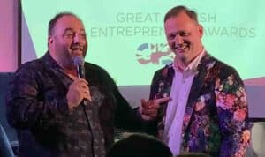 image of Simon Washbrook next to Wynne Evans at the Great British Entrepreneur Awards