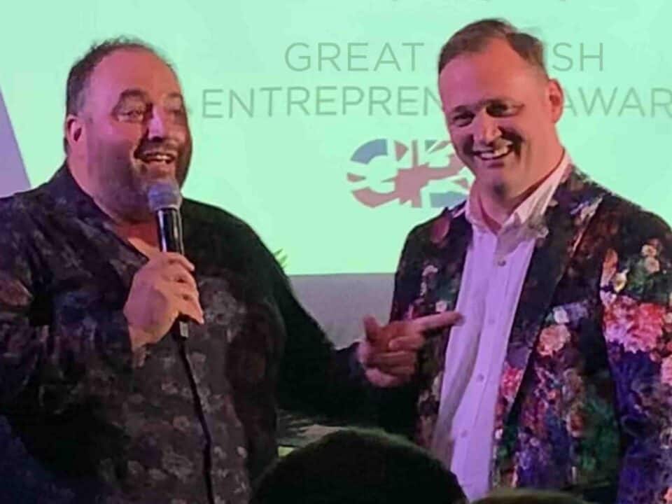 image of Simon Washbrook next to Wynne Evans at the Great British Entrepreneur Awards