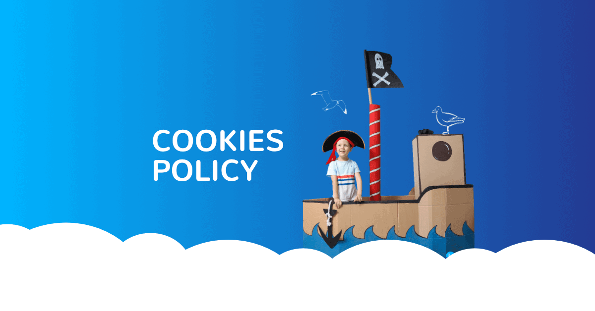 boy in cardboard ship with soaring cartoon seagulls cookies policy