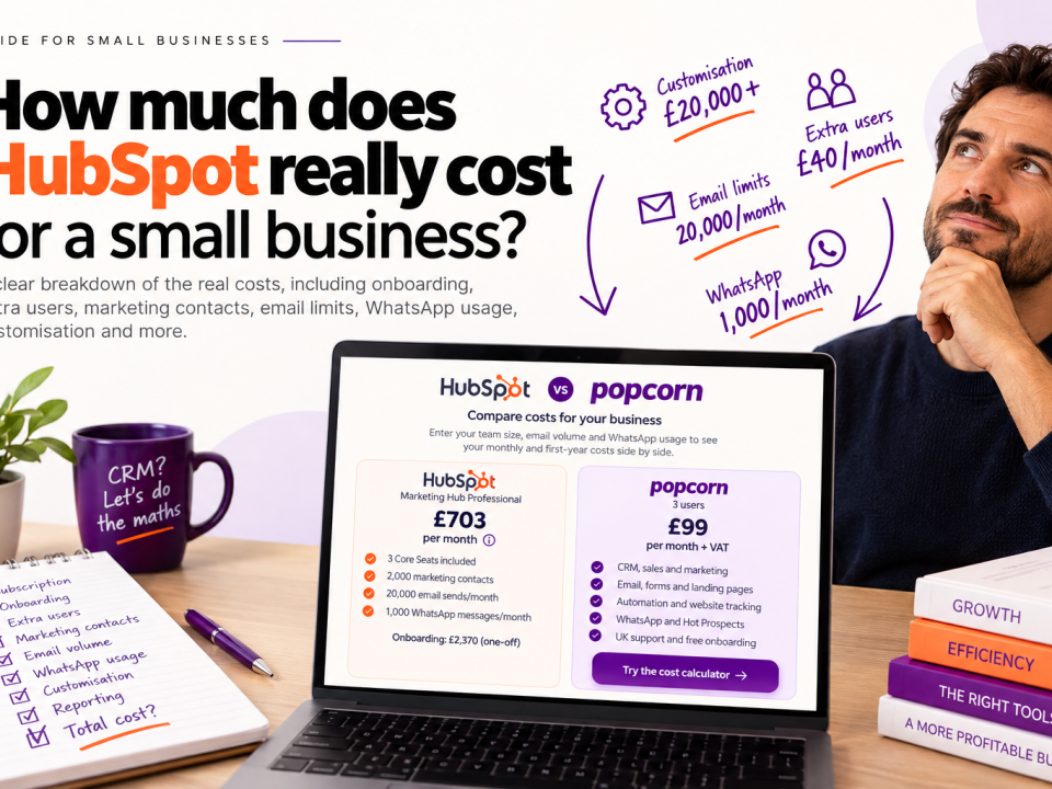 Small business owner comparing the real cost of HubSpot with popcorn CRM