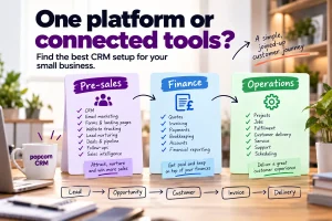 Connected CRM, finance and operations tools for a UK small business customer journey