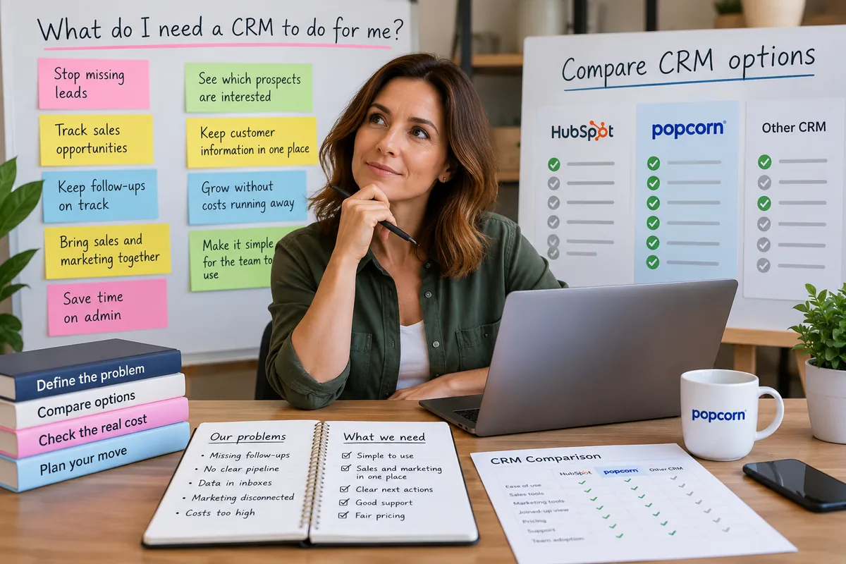 Small business team choosing a CRM based on the problems they need to solve
