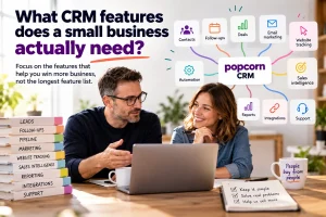 Small business owners reviewing the CRM features they actually need