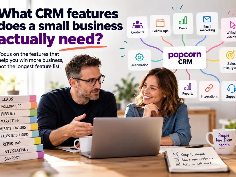 Small business owners reviewing the CRM features they actually need