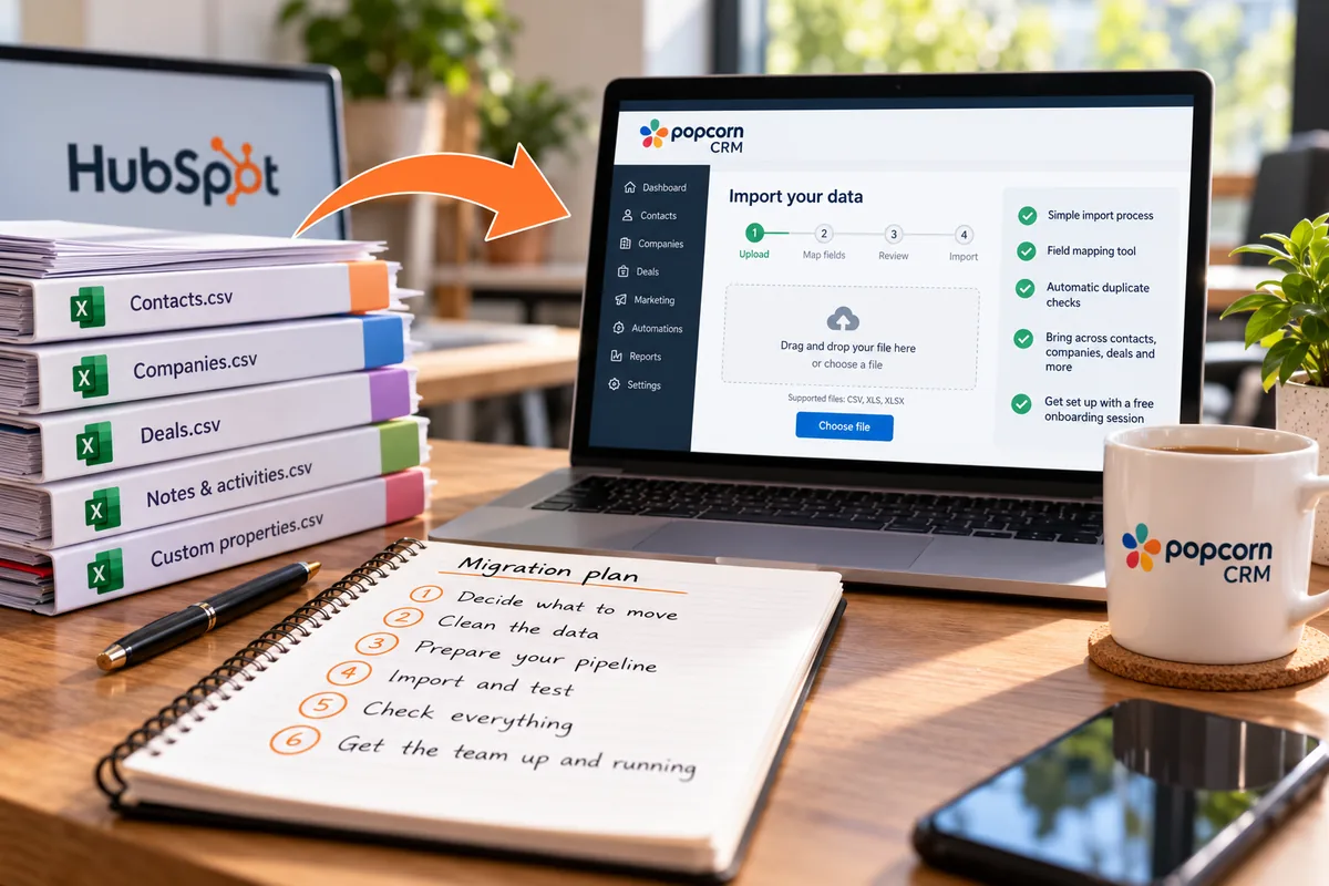 HubSpot data migration plan with spreadsheets, CRM fields and sales pipeline stages