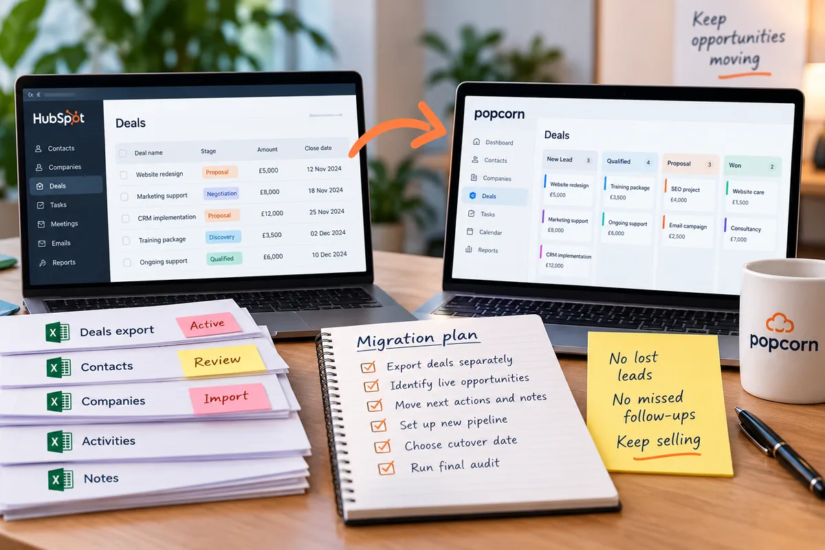 Sales migration plan protecting HubSpot deals, follow-ups and live opportunities